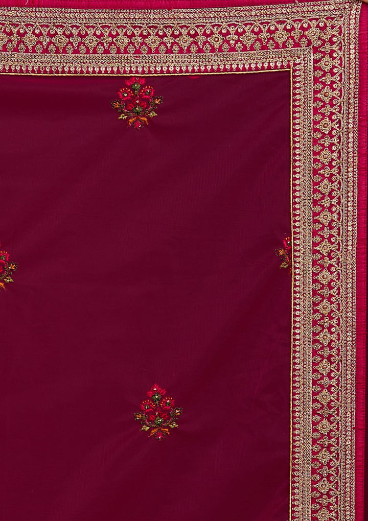Gold Threadwork Raw Silk Designer Semi-Stitched Lehenga - koskii