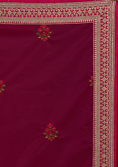Gold Threadwork Raw Silk Designer Semi-Stitched Lehenga - koskii