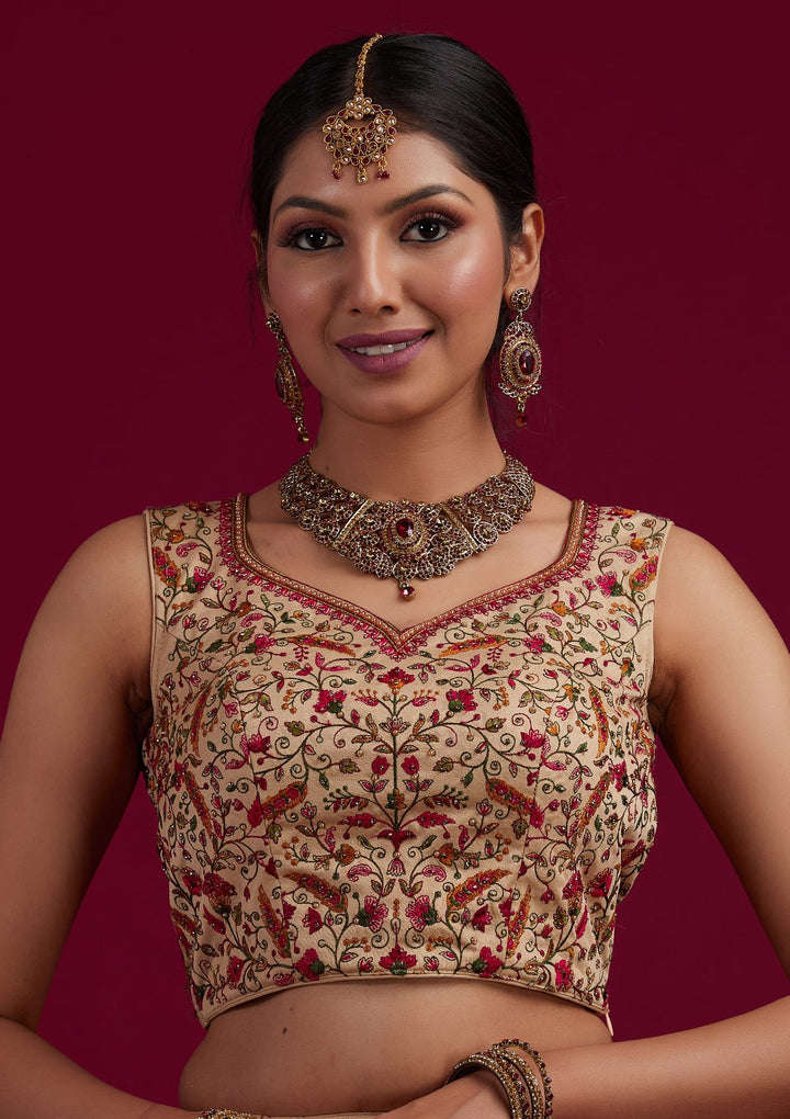 Gold Threadwork Raw Silk Designer Semi-Stitched Lehenga - koskii