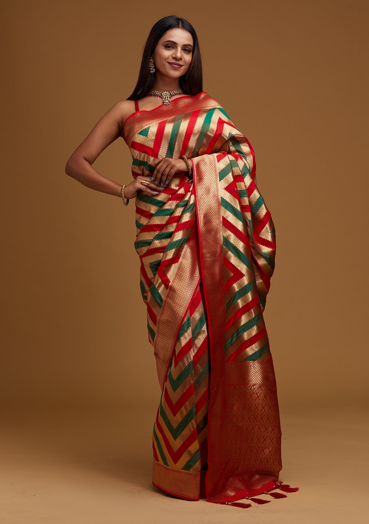 Gold Zariwork Art Silk Designer Saree - Koskii