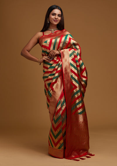 Gold Zariwork Art Silk Designer Saree - Koskii