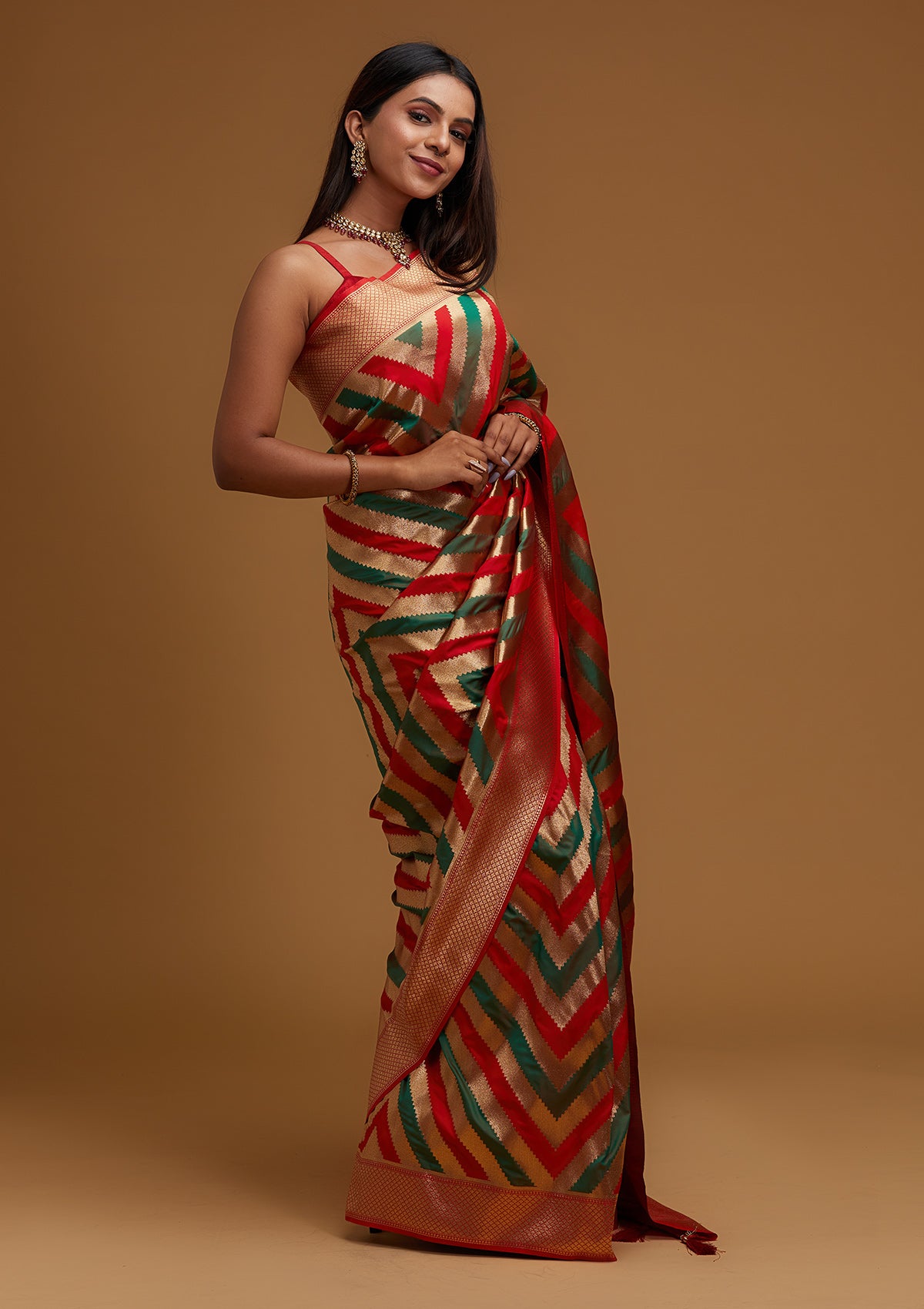 Gold Zariwork Art Silk Designer Saree - Koskii