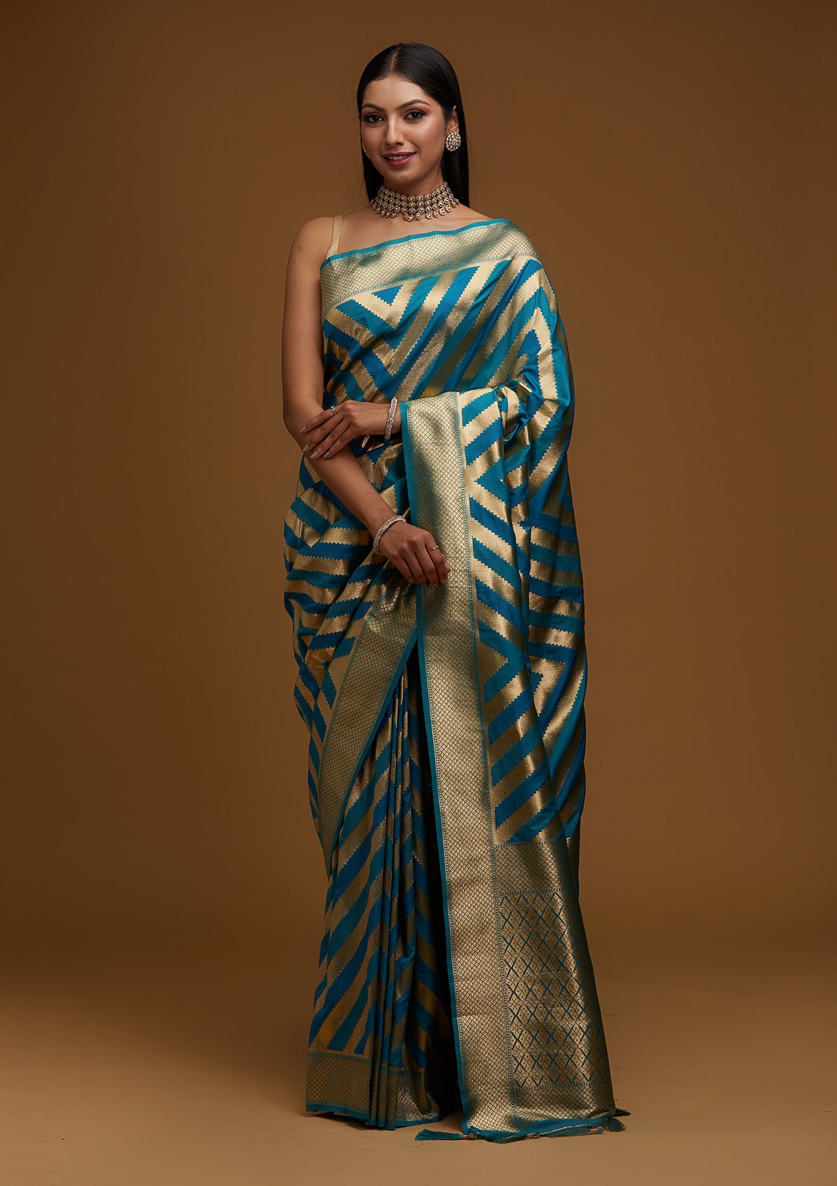 Gold Zariwork Art Silk Designer Saree - Koskii