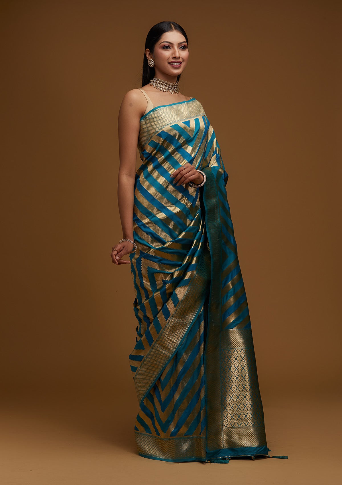 Gold Zariwork Art Silk Designer Saree - Koskii