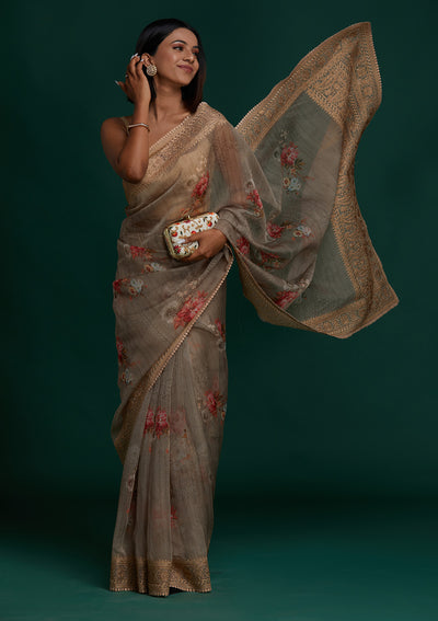 Gold Zariwork Art Silk Saree- Koskii