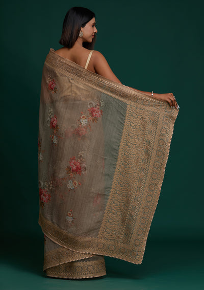 Gold Zariwork Art Silk Saree - Koskii