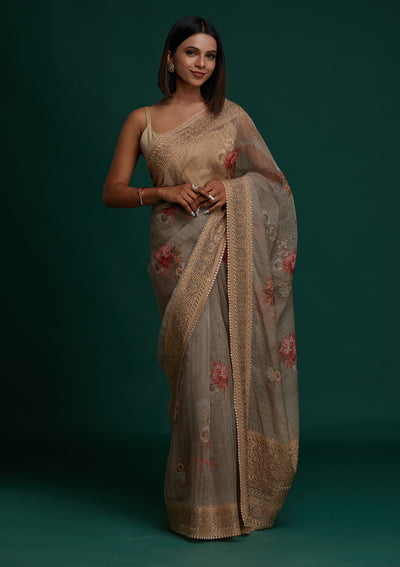 Gold Zariwork Art Silk Saree - Koskii