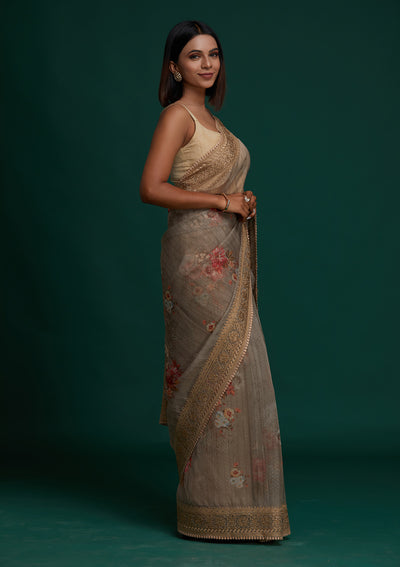 Gold Zariwork Art Silk Saree - Koskii