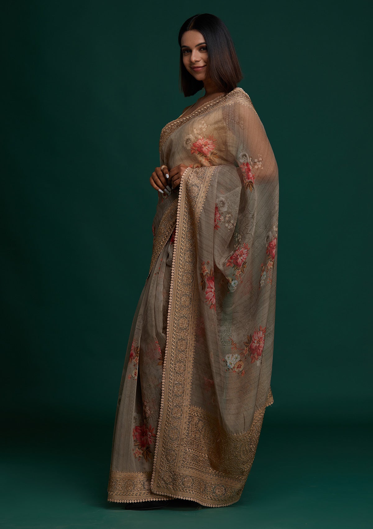 Gold Zariwork Art Silk Saree - Koskii