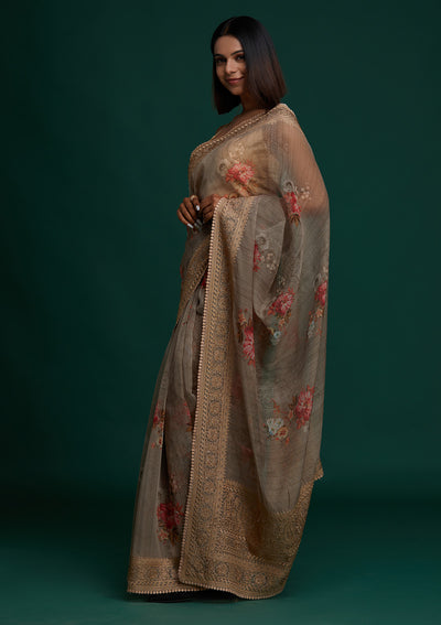 Gold Zariwork Art Silk Saree - Koskii