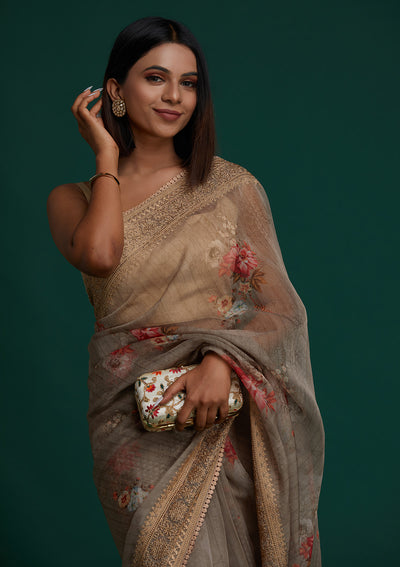 Gold Zariwork Art Silk Saree - Koskii