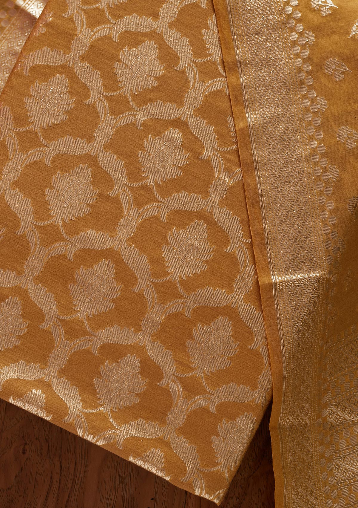 Gold Zariwork Banarasi Designer Unstitched Salwar Suit - koskii