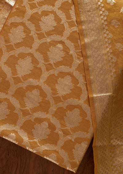 Gold Zariwork Banarasi Designer Unstitched Salwar Suit - koskii