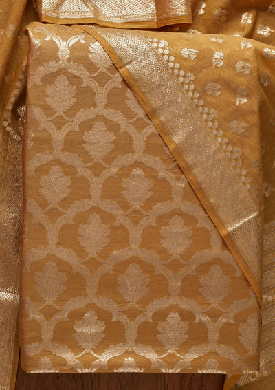 Gold Zariwork Banarasi Designer Unstitched Salwar Suit - koskii
