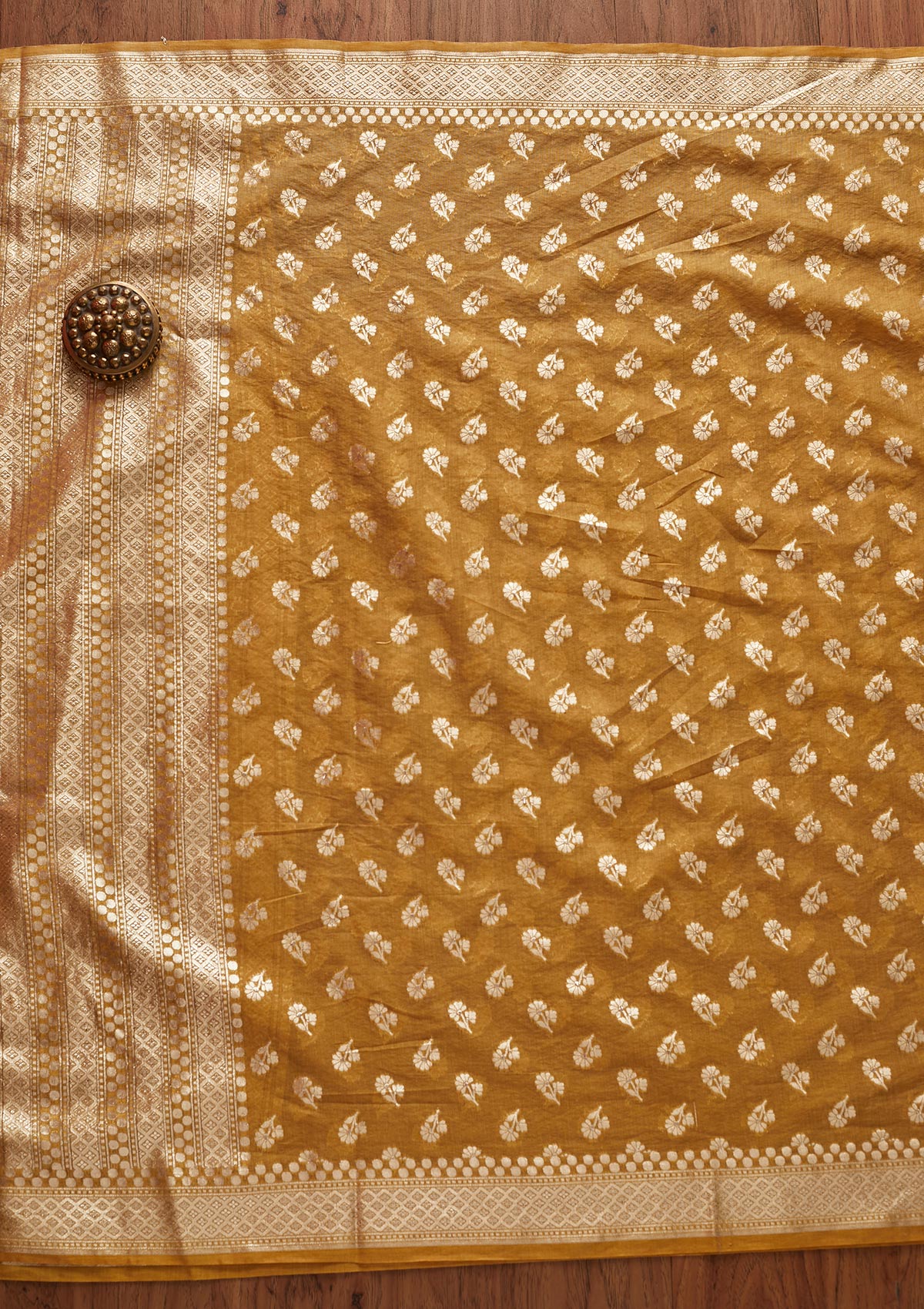 Gold Zariwork Banarasi Designer Unstitched Salwar Suit - koskii
