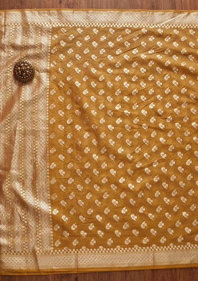 Gold Zariwork Banarasi Designer Unstitched Salwar Suit - koskii