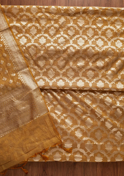 Gold Zariwork Banarasi Designer Unstitched Salwar Suit - koskii