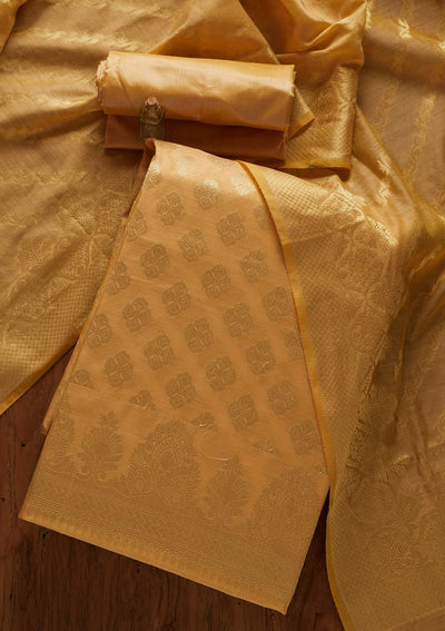 Gold Zariwork Banarasi Designer Unstitched Salwar Suit - koskii