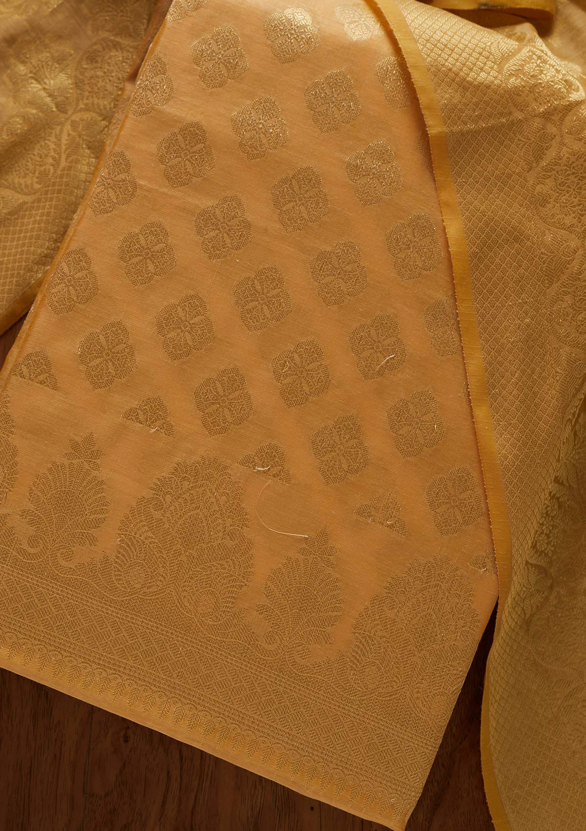 Gold Zariwork Banarasi Designer Unstitched Salwar Suit - koskii