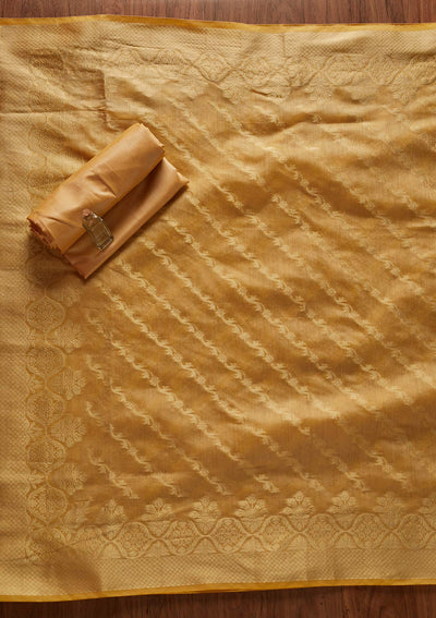 Gold Zariwork Banarasi Designer Unstitched Salwar Suit - koskii