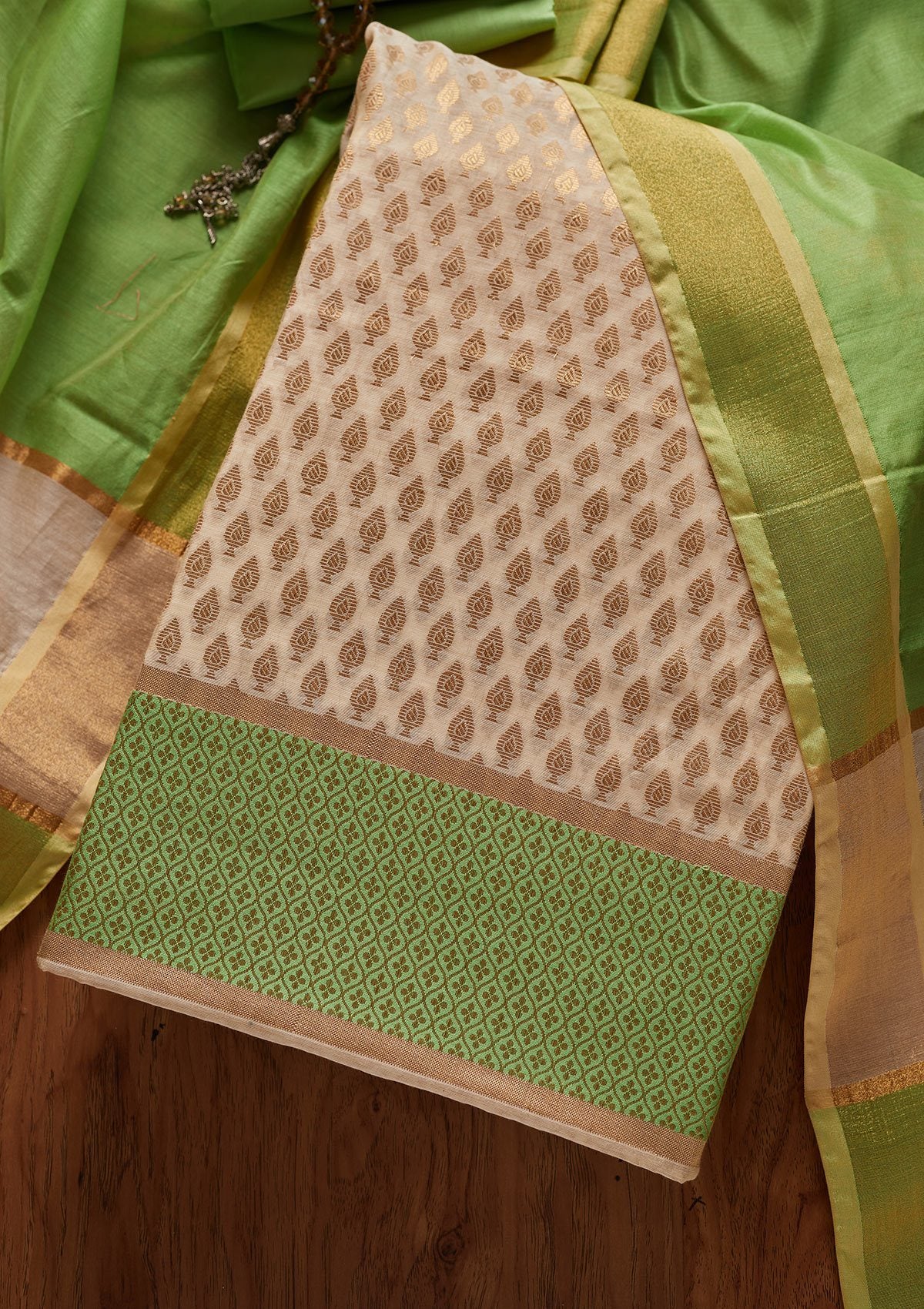 Gold Zariwork Brocade Designer Unstitched Salwar Suit - koskii