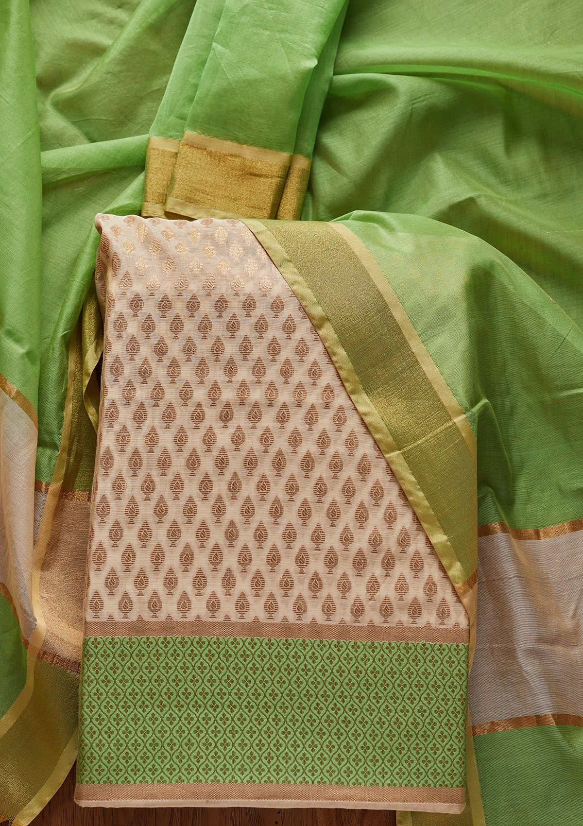 Gold Zariwork Brocade Designer Unstitched Salwar Suit - koskii