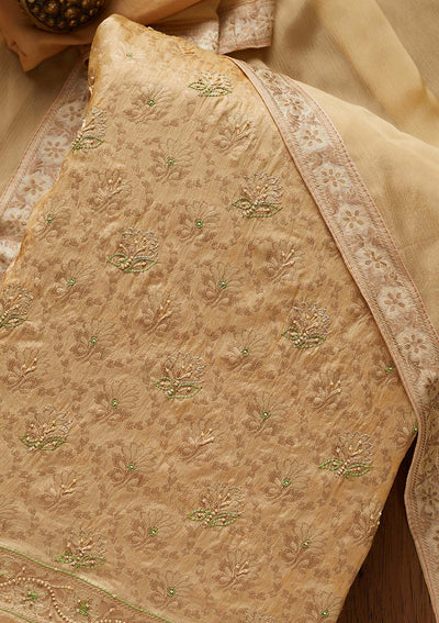 Gold Zariwork Brocade Designer Unstitched Salwar Suit - koskii