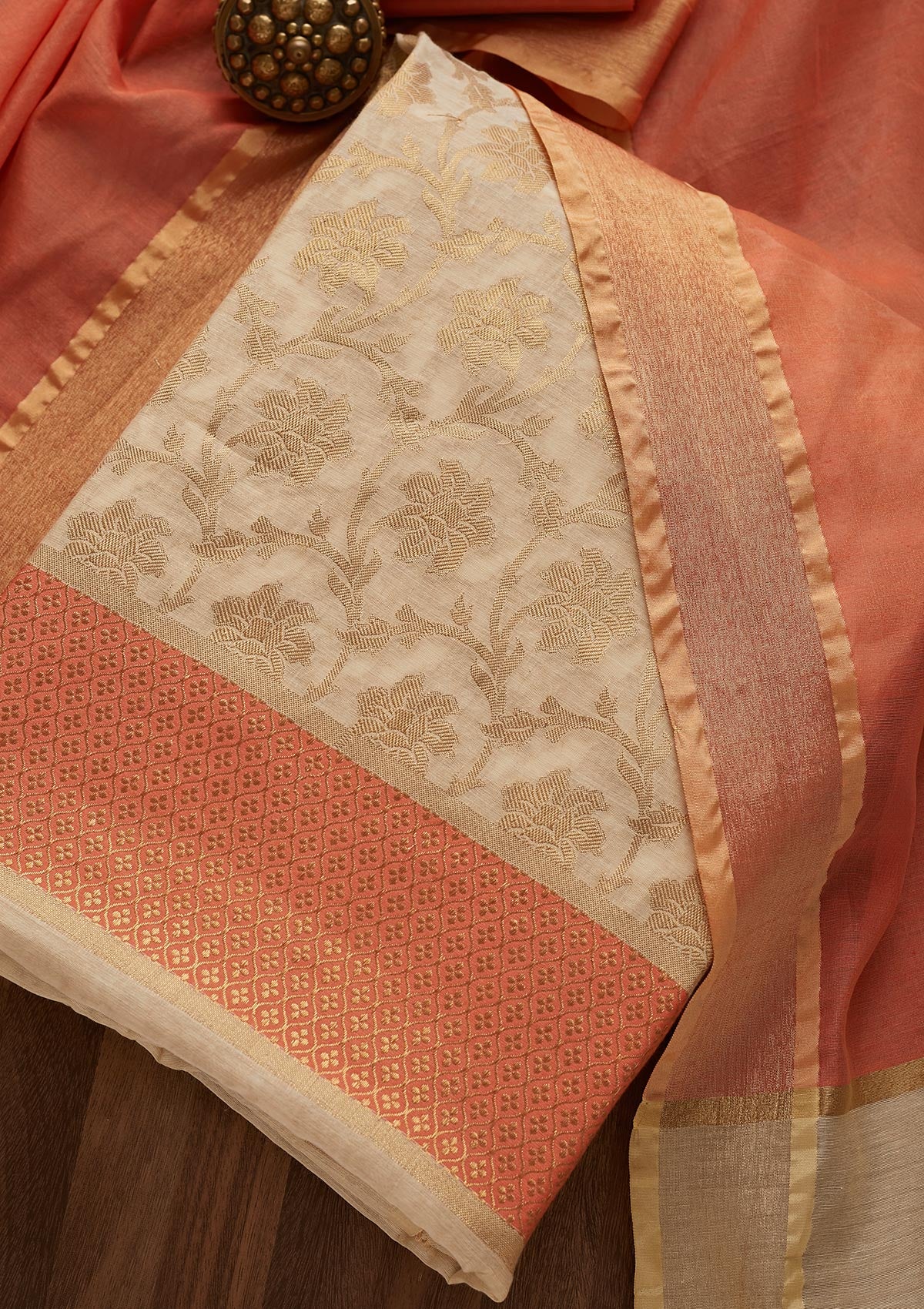 Gold Zariwork Brocade  Unstitched Salwar Suit - Koskii