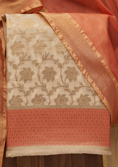 Gold Zariwork Brocade  Unstitched Salwar Suit - Koskii