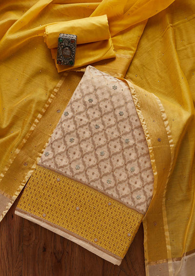 Gold Zariwork Brocade Designer Unstitched Salwar Suit - Koskii