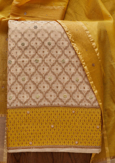 Gold Zariwork Brocade Designer Unstitched Salwar Suit - Koskii