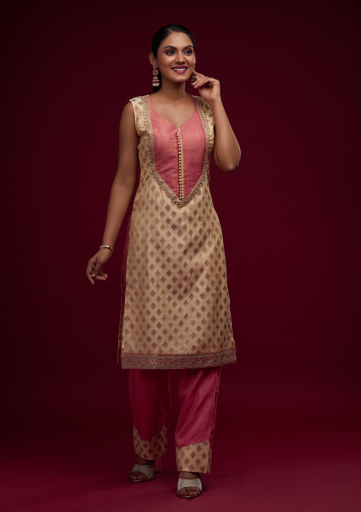 Gold Zariwork Chanderi Designer Salwar Suit - Koskii