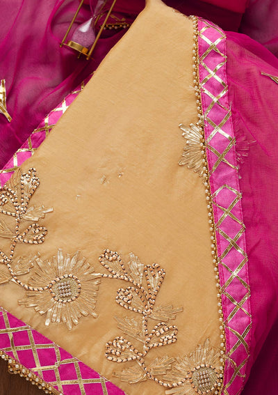 Gold Zariwork Chanderi Unstitched Salwar Suit - Koskii