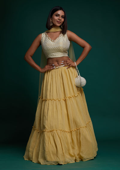 Gold Zariwork Georgette Designer Lehenga- Koskii