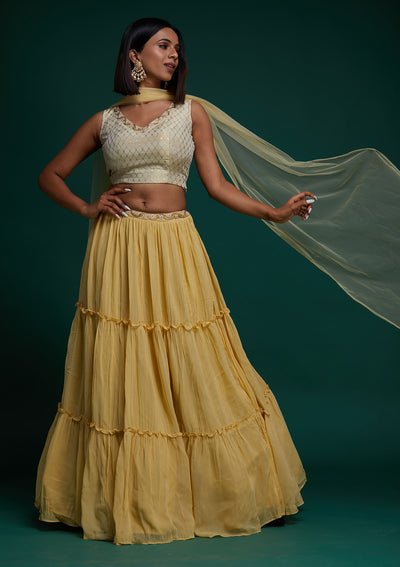Gold Zariwork Georgette Designer Lehenga - Koskii