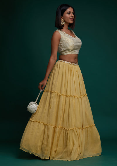 Gold Zariwork Georgette Designer Lehenga - Koskii