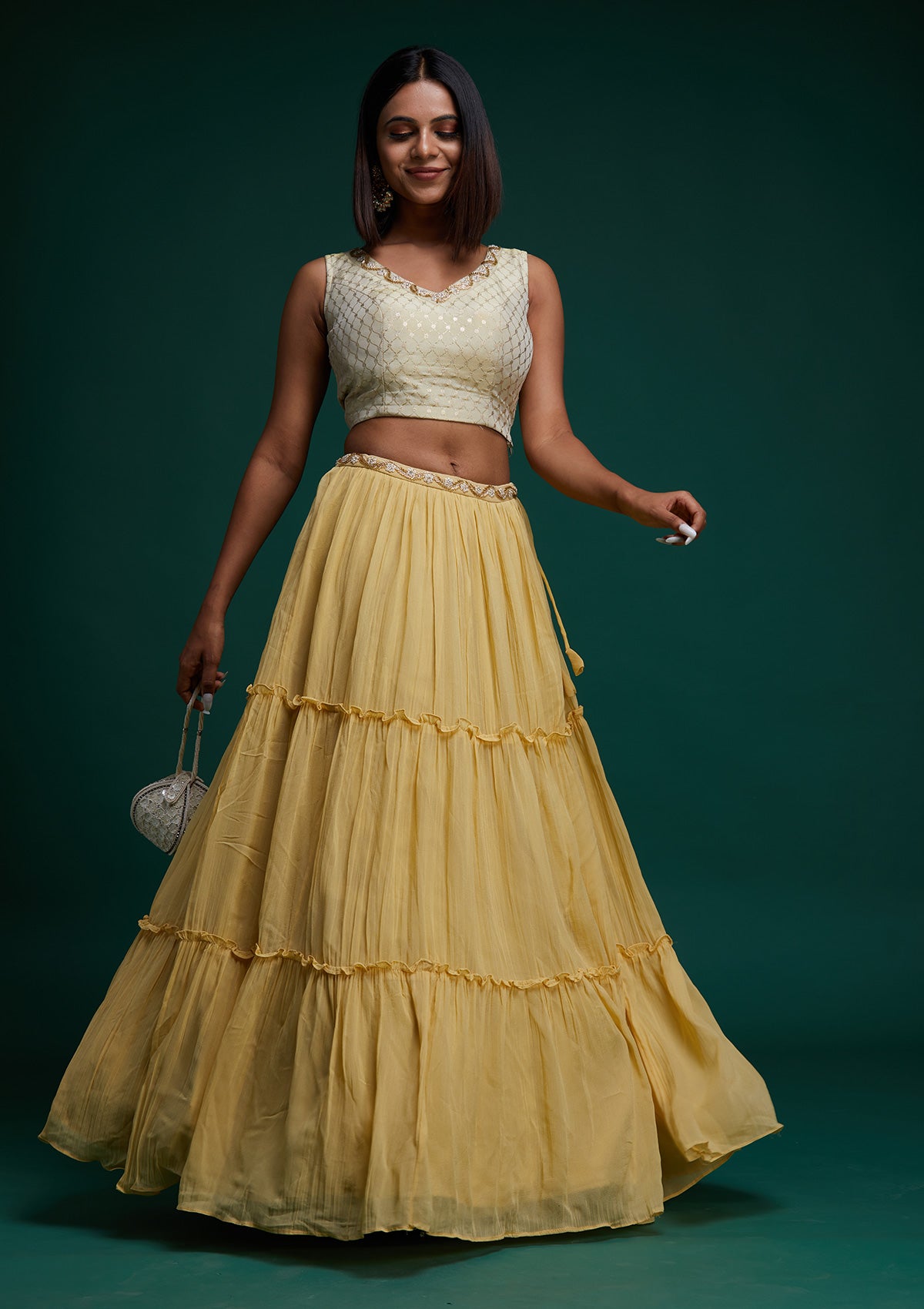 Gold Zariwork Georgette Designer Lehenga - Koskii