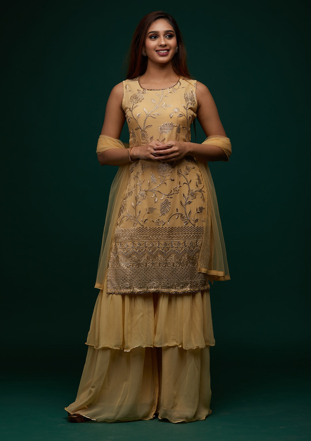 Gold Zariwork Georgette Designer Salwar Suit - Koskii
