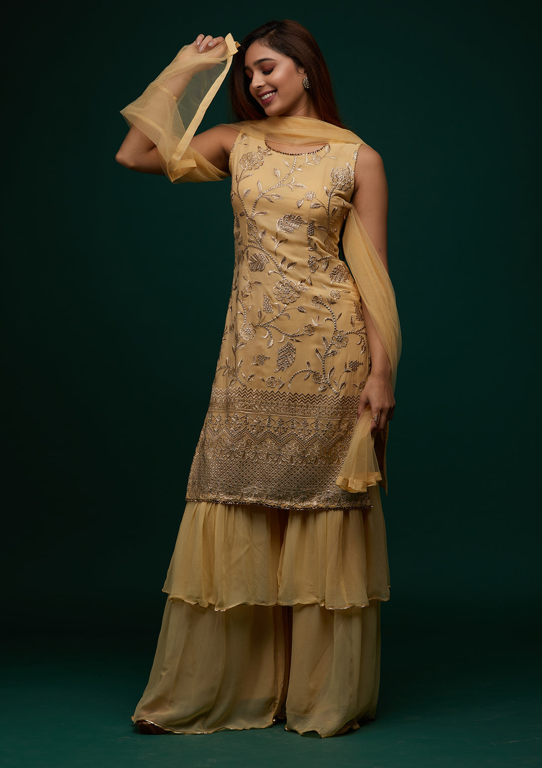 Gold Zariwork Georgette Designer Salwar Suit - Koskii