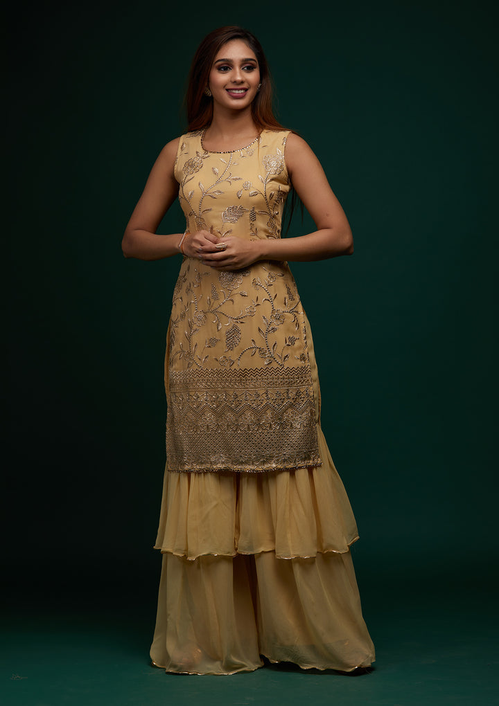 Gold Zariwork Georgette Designer Salwar Suit - Koskii