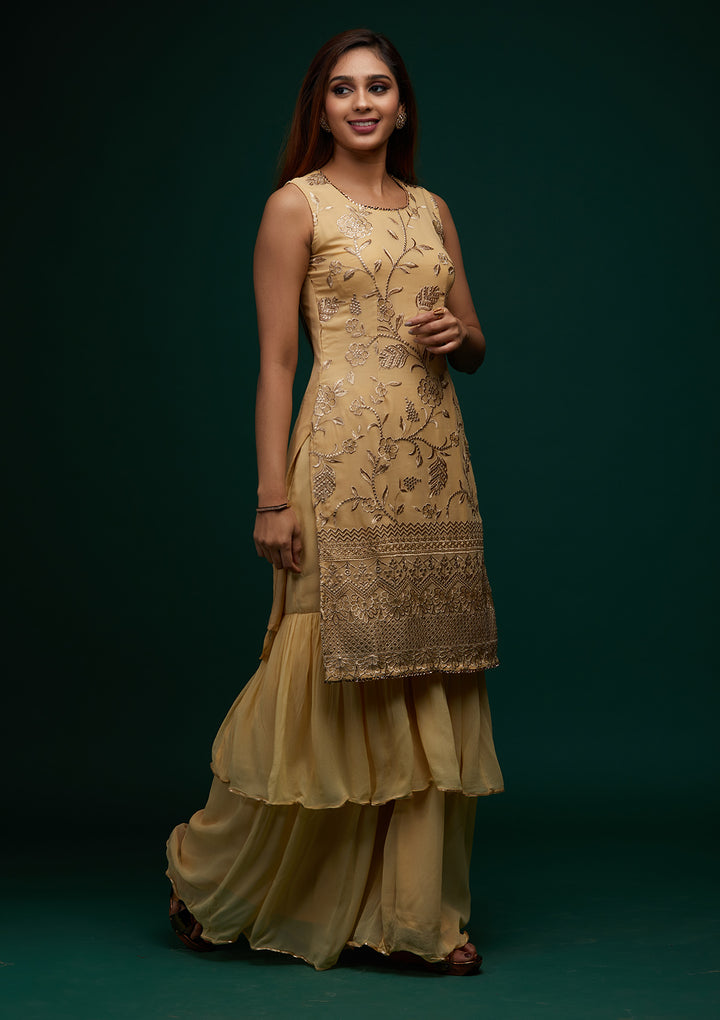 Gold Zariwork Georgette Designer Salwar Suit - Koskii