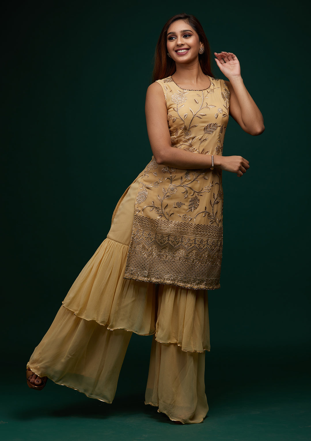 Gold Zariwork Georgette Designer Salwar Suit - Koskii