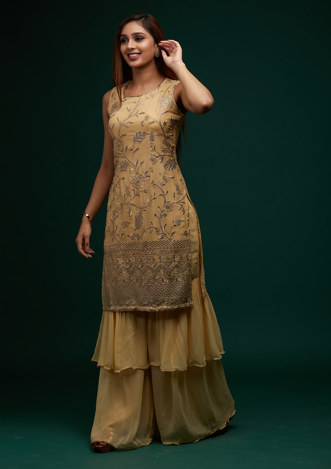 Gold Zariwork Georgette Designer Salwar Suit - Koskii