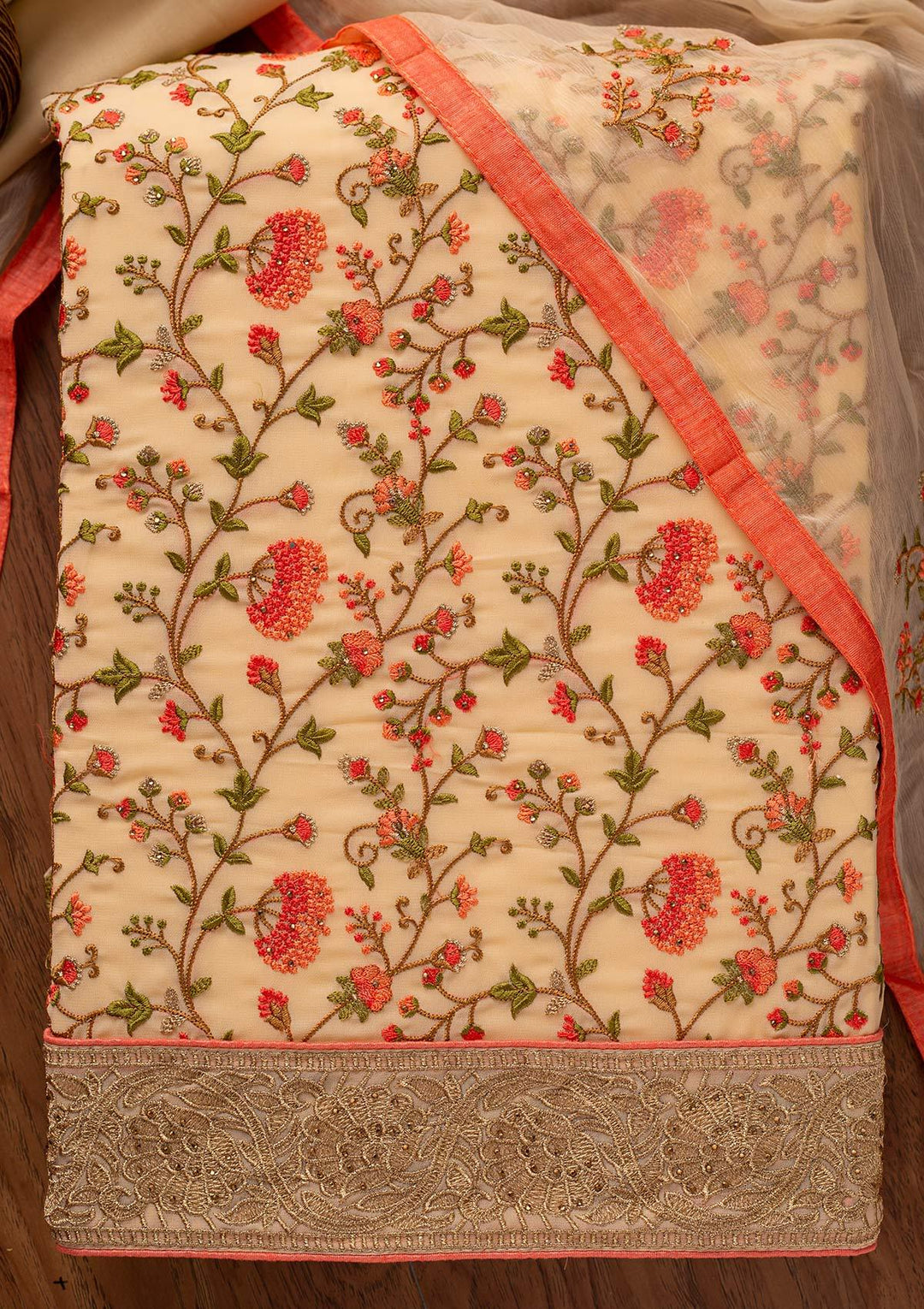 Gold Zariwork Georgette Designer Semi-Stitched Salwar Suit - koskii