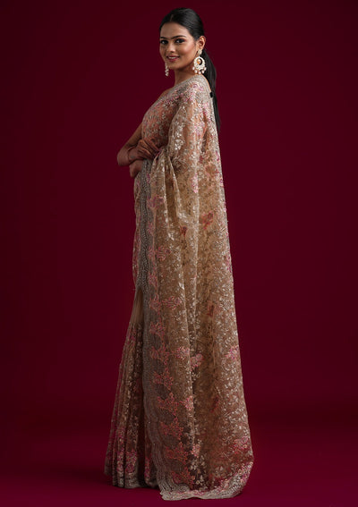 Gold Zariwork Net Designer Saree - koskii