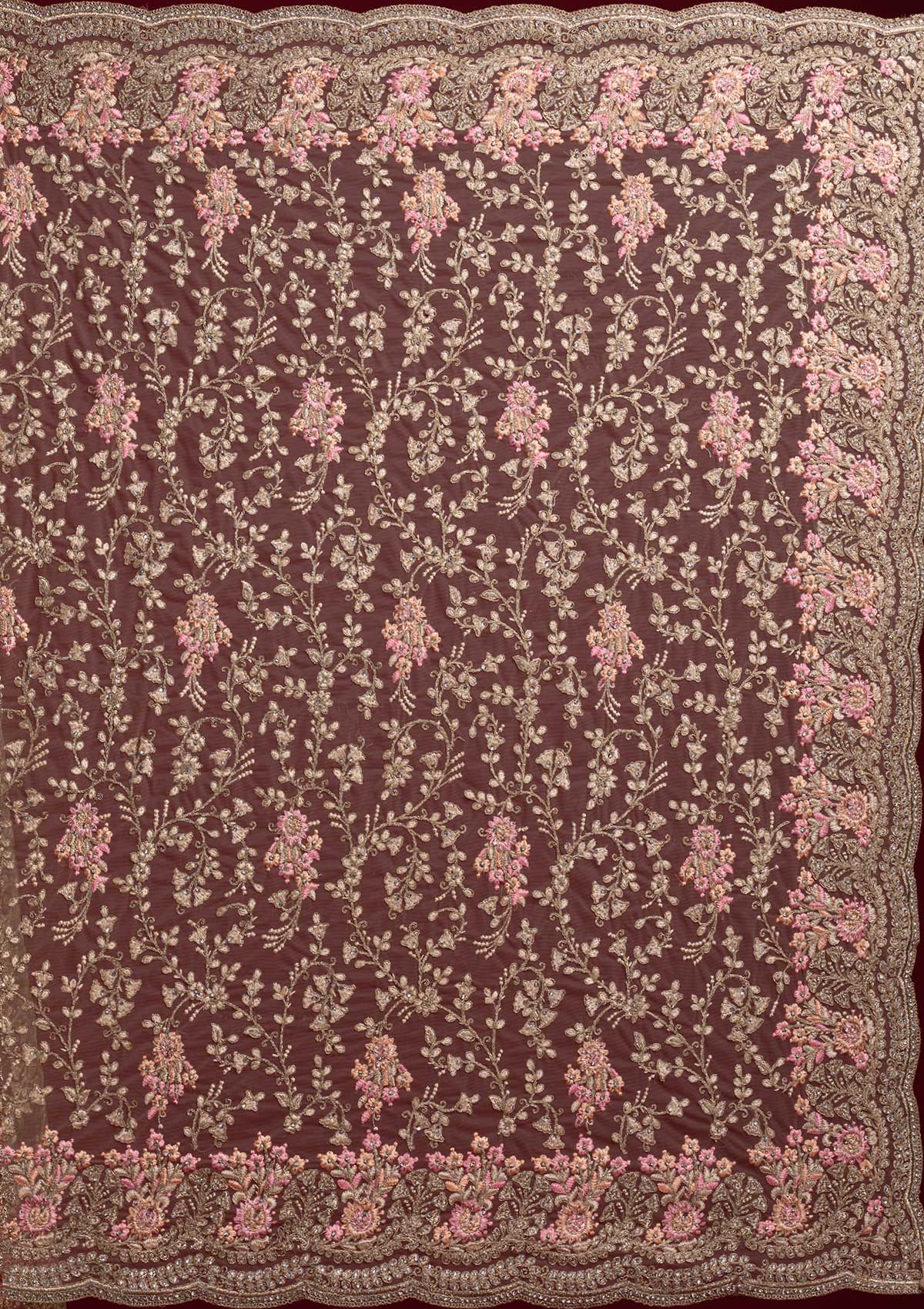Gold Zariwork Net Designer Saree - koskii