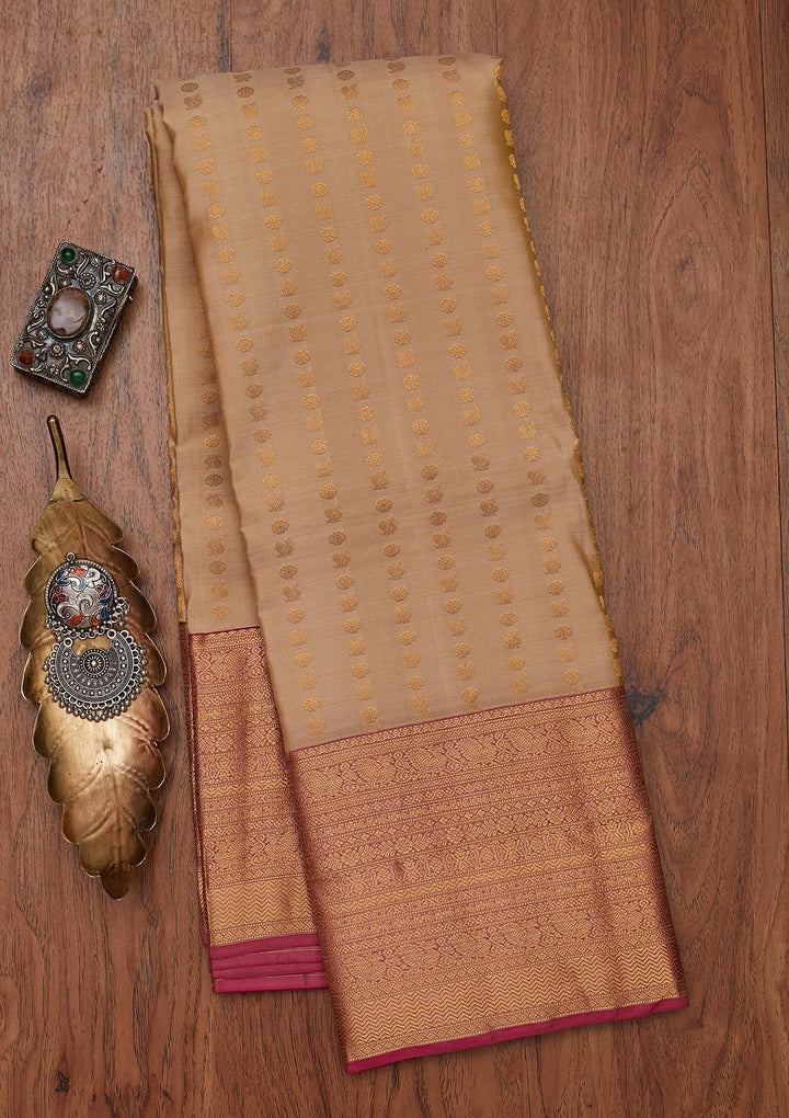 Gold Zariwork Pure Silk Designer Unstitched Saree - Koskii