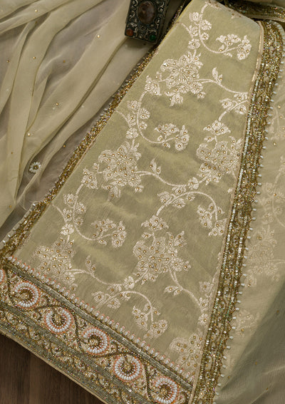 Gold Zariwork Shimmer Unstitched Salwar Suit-Koskii