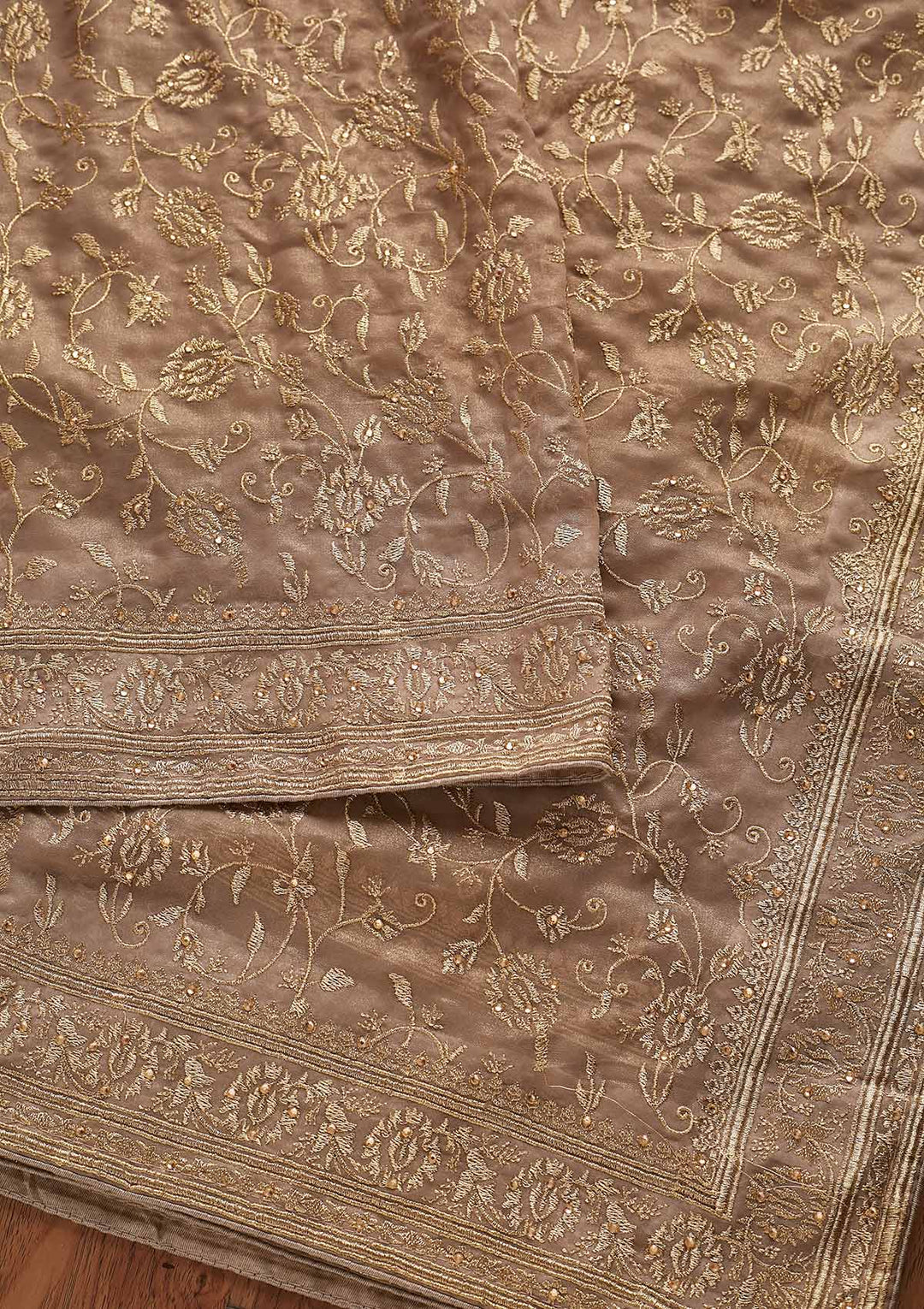 Gold Zariwork Shimmer Designer Saree - koskii