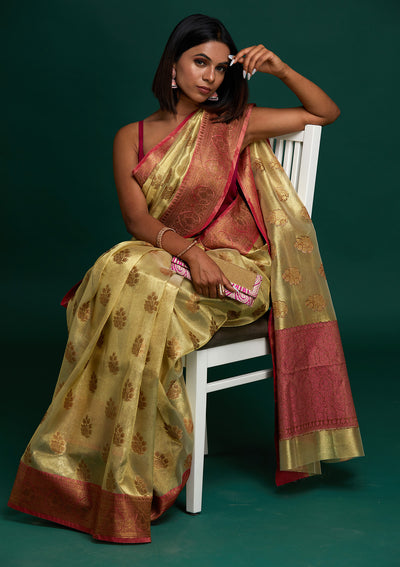 Gold Zariwork Tissue Saree- Koskii